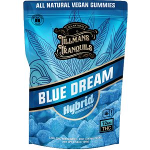 Tillmans Tranquils Blue Dream Hybrid THC Gummies – 12 mg THC per gummy, all-natural vegan edibles with sativa-dominant strain effects and terpene-infused formulation.