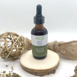 Abeca Naturals A to Z Focus Herbal Extract 2 oz tincture for children, made with ginkgo and chamomile