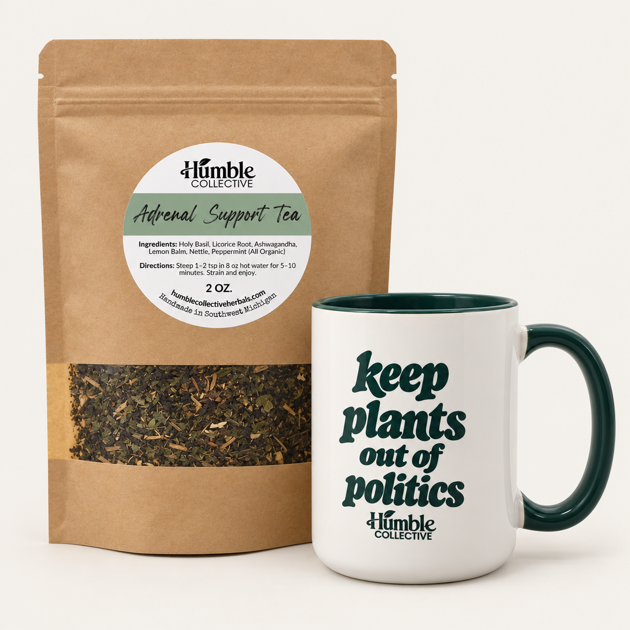 Adrenal Support Tea (organic) — 2 oz — adrenal support tea 2oz with mug