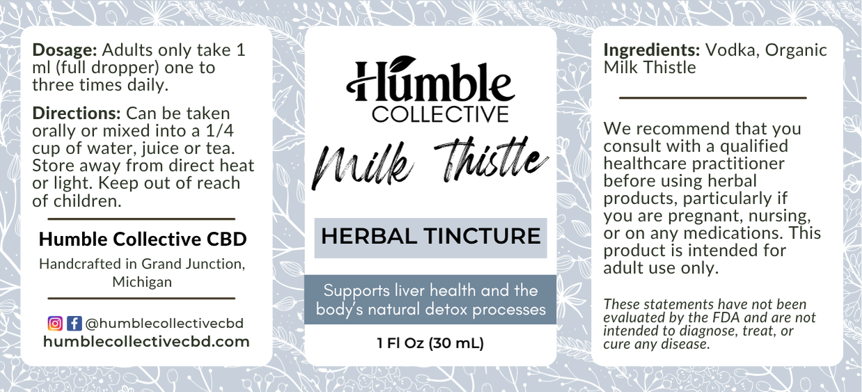 Milk Thistle Herbal Tincture — 30 mL — flat label with ingredients, directions and precautions