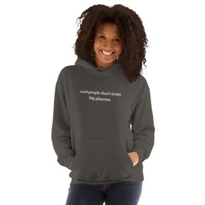 Cool People Embroidered Hoodie in Charcoal|white on the approved Printful model
